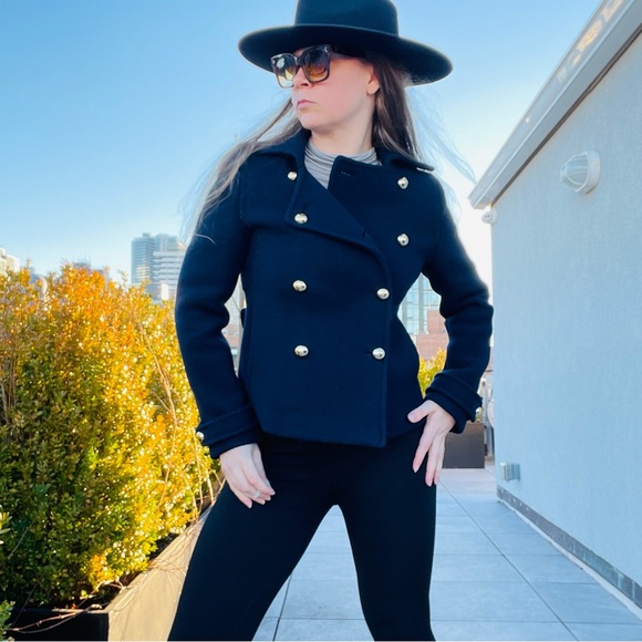 Coach 100% WOOL Gold Buttons Blazer Crop Thick Wool Windbreaker Blazer Pea Coat - Picture 9 of 17